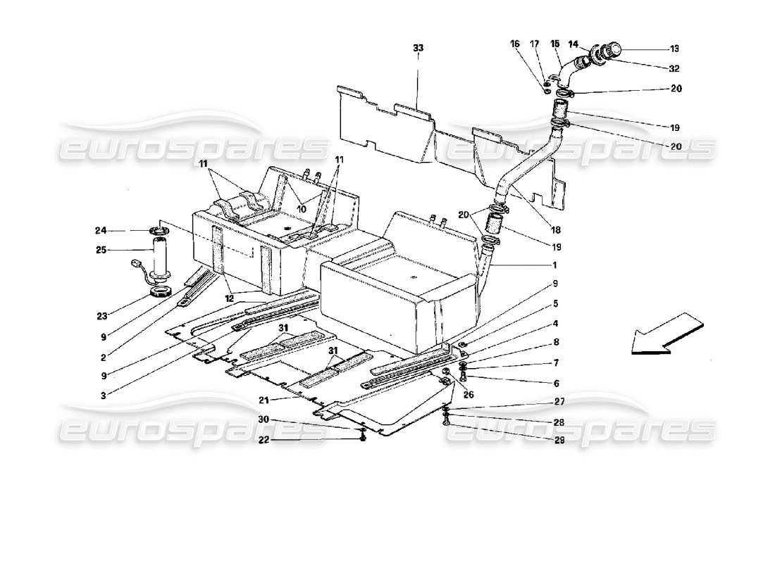 ferrari mondial 3.4 t coupe/cabrio diagramma delle parti del serbatoio del carburante - coupé - per auto con catalizzatori sa e de - catalizzatori