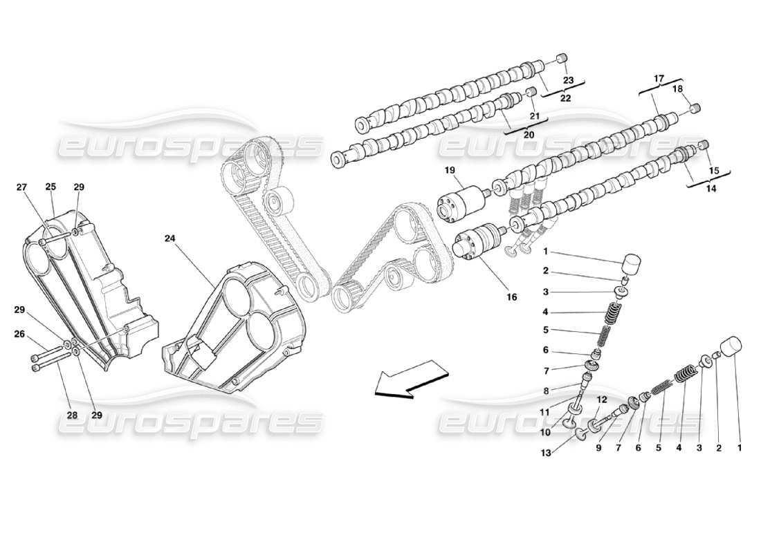 ferrari 360 challenge stradale tempistica: diagramma delle parti di punterie e scudi