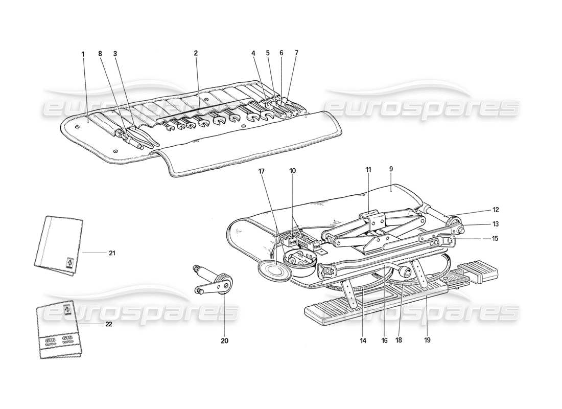 ferrari 208 turbo (1989) kit di strumenti: diagramma delle parti di documenti e accessori