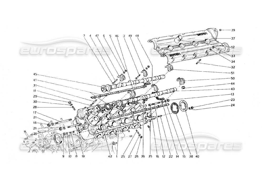 ferrari 308 gt4 dino (1979) diagramma delle parti della testata (sinistra).