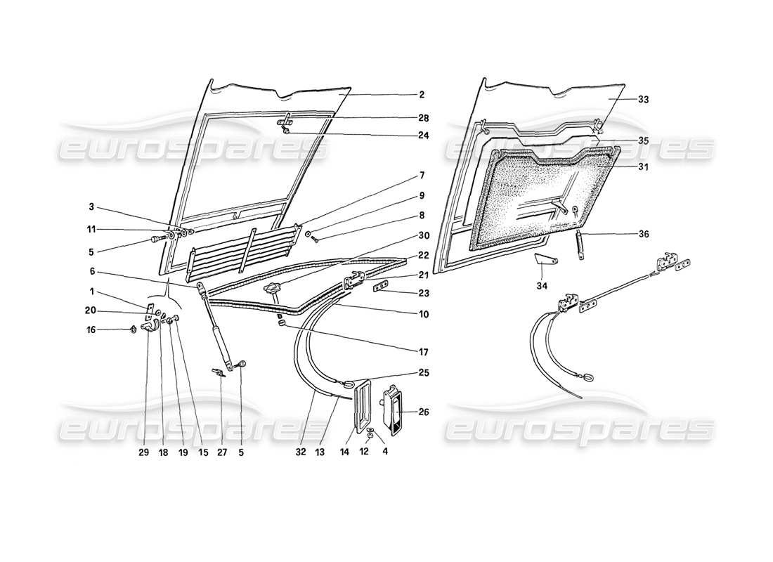 ferrari 208 turbo (1989) coperchio dello scomparto anteriore diagramma delle parti