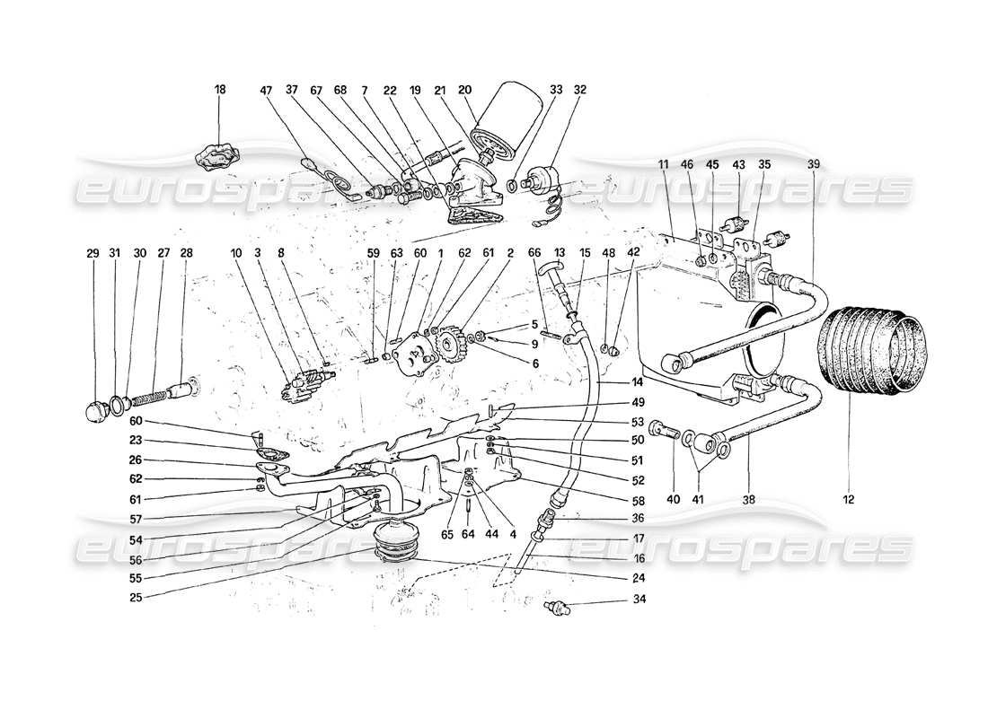 ferrari 208 turbo (1989) sistema di lubrificazione diagramma delle parti
