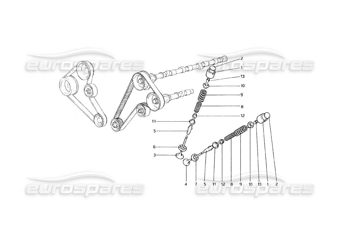 ferrari 308 gt4 dino (1979) sistema di distribuzione - punterie diagramma delle parti