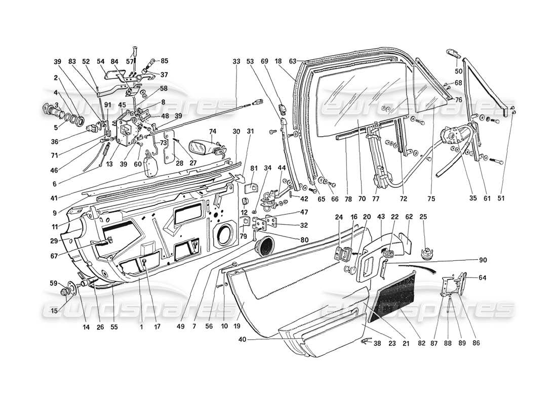 ferrari 208 turbo (1989) porte (fino all'auto 71595) diagramma delle parti