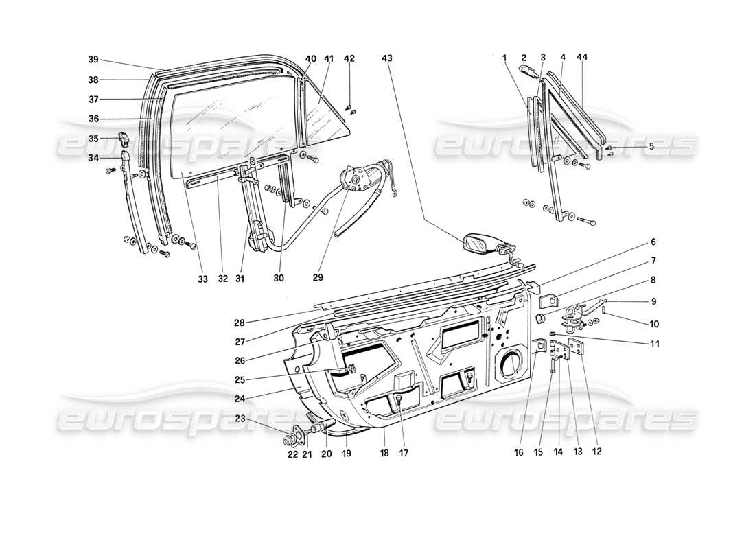 ferrari 208 turbo (1989) schema delle parti delle porte (dall'auto 71597).