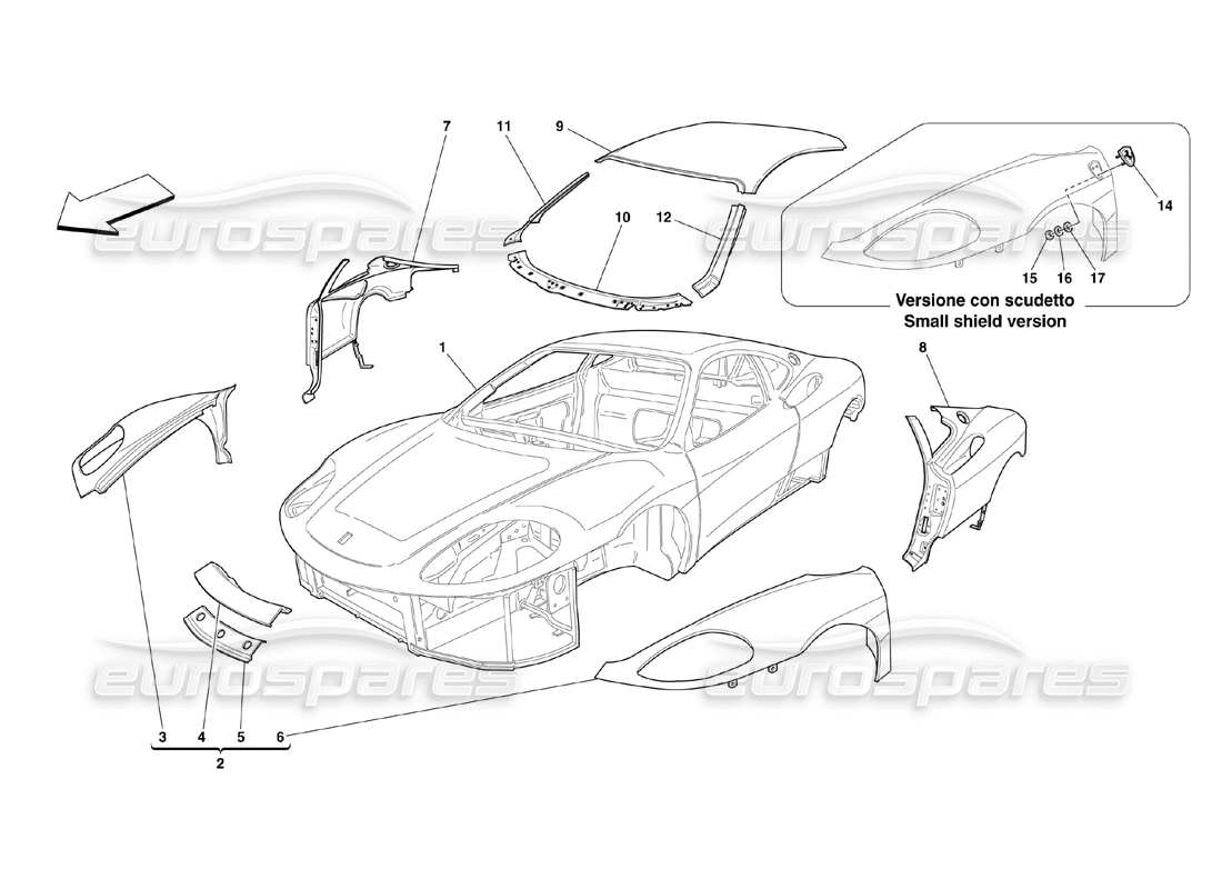 ferrari 360 challenge (2000) carrozzeria: diagramma delle parti delle finiture esterne