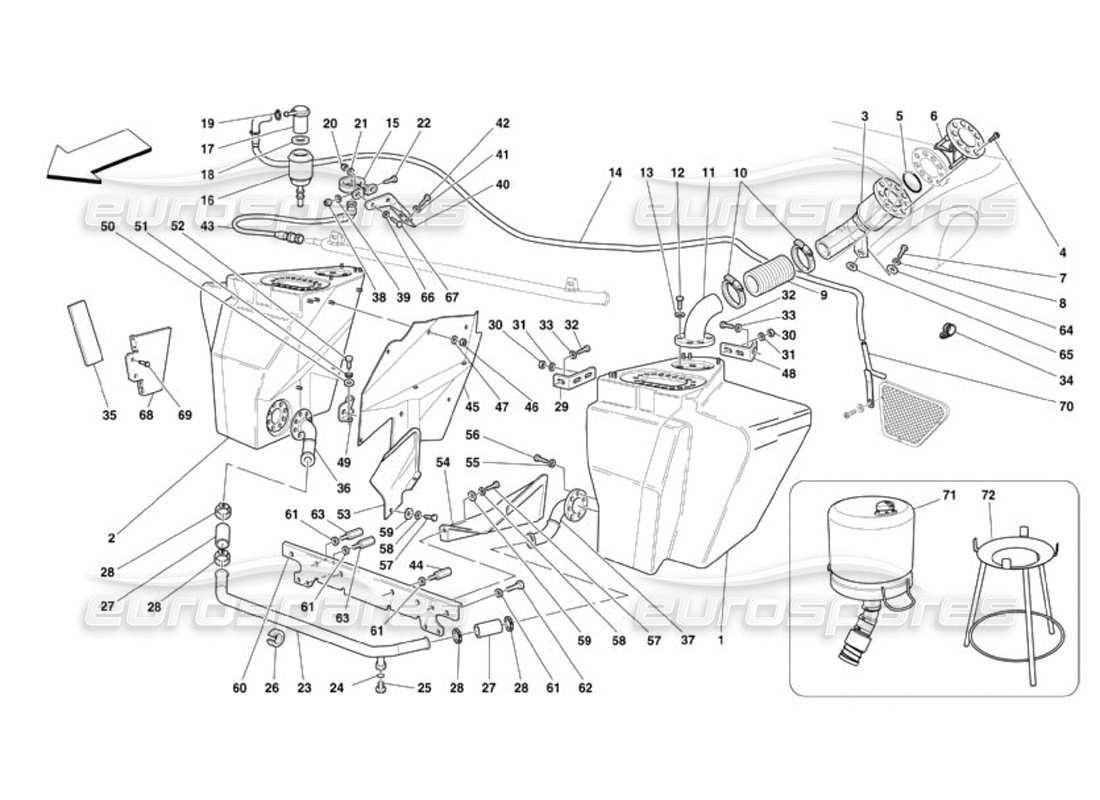 ferrari 360 challenge (2000) diagramma delle parti dei serbatoi di carburante