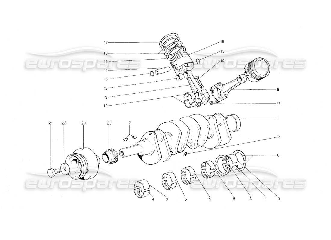 ferrari 308 gt4 dino (1979) albero motore - bielle e pistoni schema parte