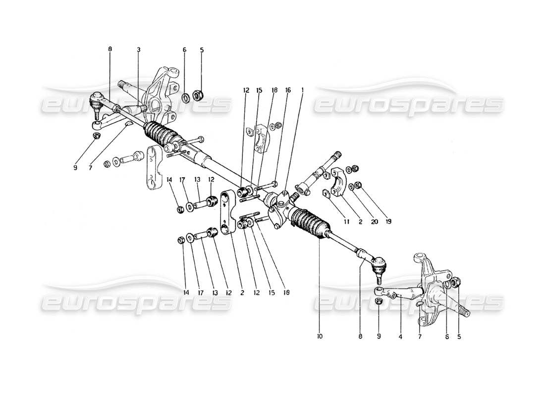 ferrari 308 gt4 dino (1979) schema delle parti della scatola dello sterzo e del collegamento