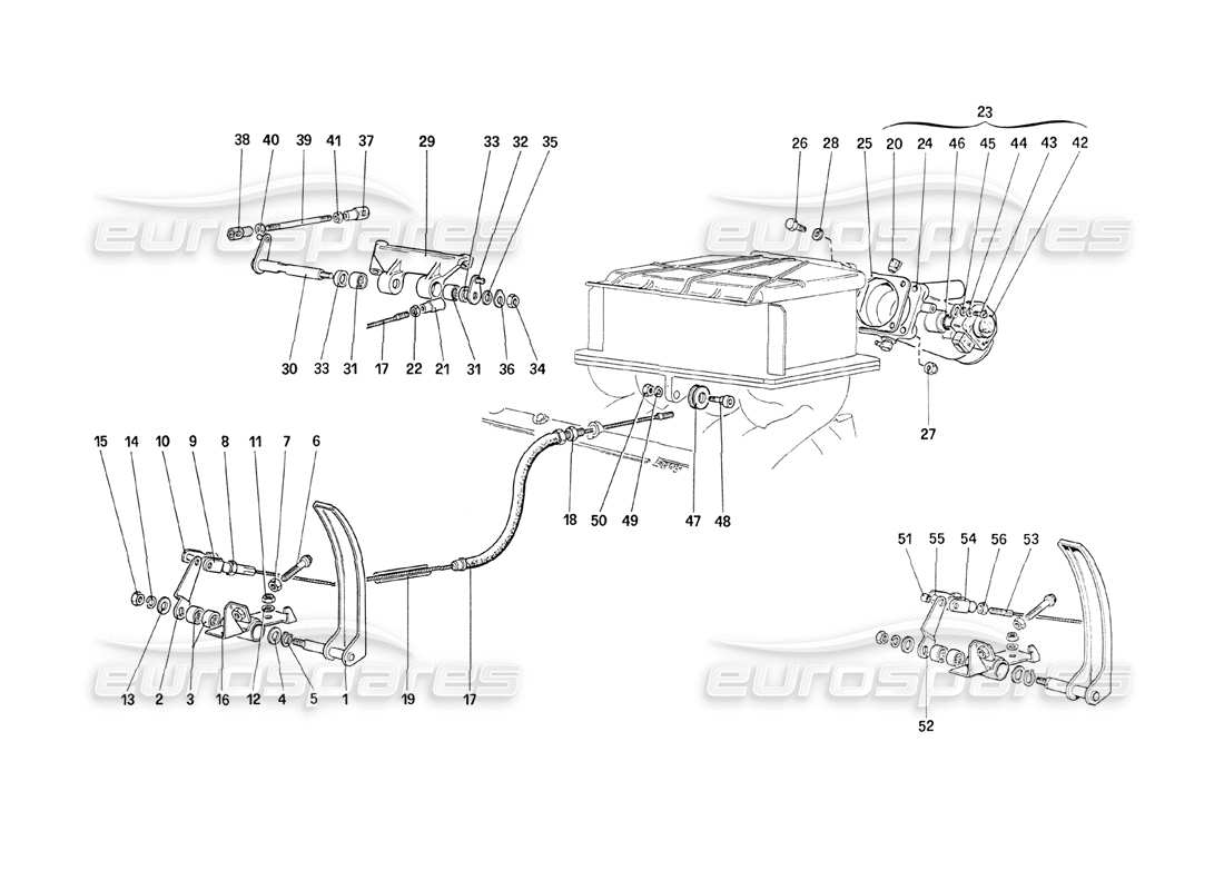 ferrari 208 turbo (1989) diagramma delle parti dell'alloggiamento dell'acceleratore e del collegamento