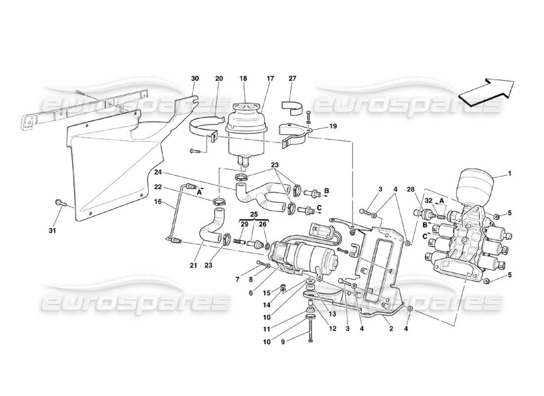 ferrari 360 challenge stradale unità di potenza e serbatoio diagramma delle parti