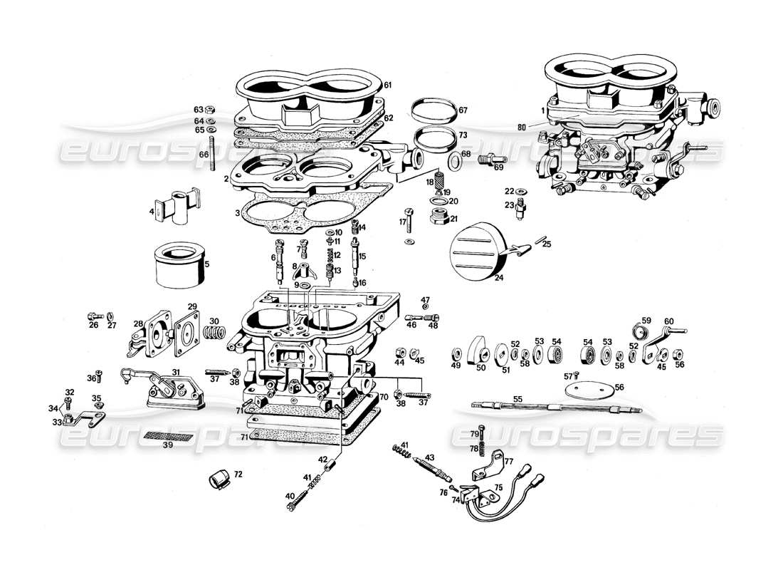 maserati qtp.v8 4.9 (s3) 1979 schema delle parti del carburatore