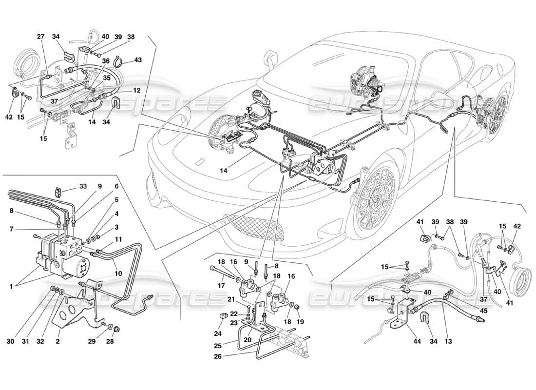 ferrari 360 challenge stradale schema delle parti del sistema frenante