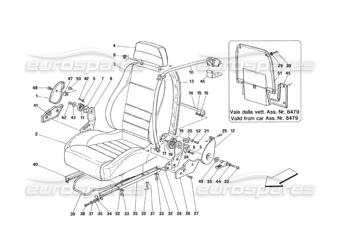 ferrari 348 (1993) tb / ts diagramma delle parti dei sedili e delle cinture di sicurezza