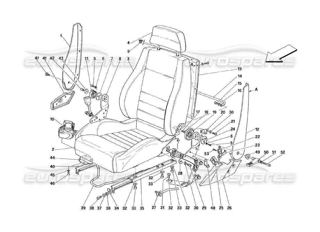 ferrari 348 (1993) tb / ts diagramma delle parti dei sedili e delle cinture di sicurezza