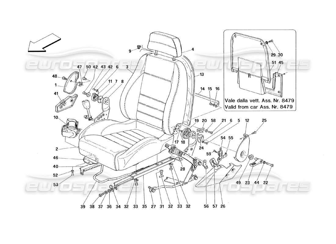 ferrari 348 (1993) tb / ts diagramma delle parti dei sedili e delle cinture di sicurezza