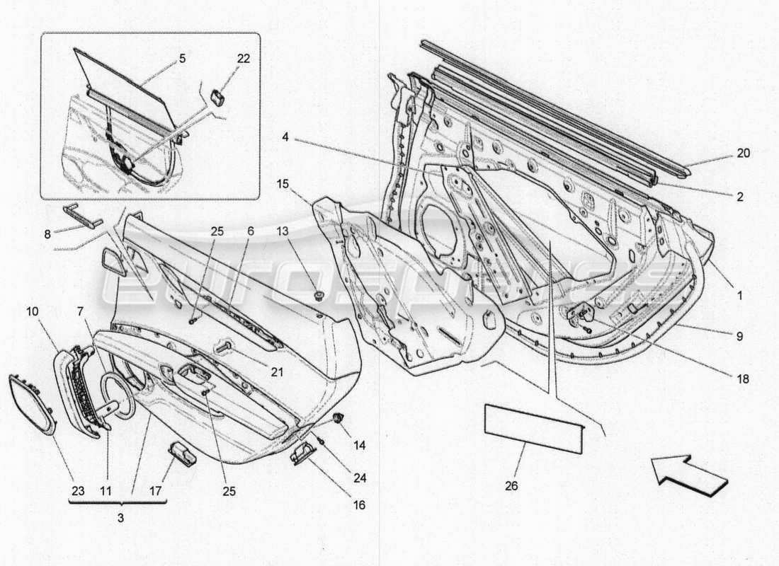 maserati qtp. v8 3.8 530bhp 2014 auto porte posteriori: pannelli di rivestimento schema delle parti