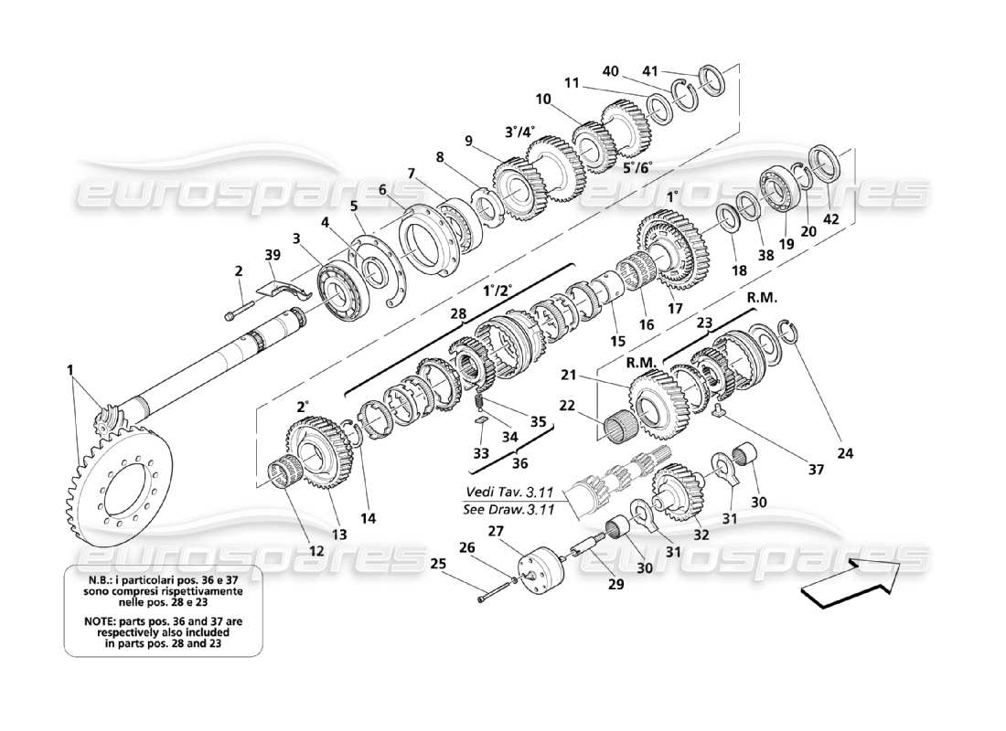 maserati qtp. (2003) 4.2 diagramma delle parti degli ingranaggi dell'albero di rinvio
