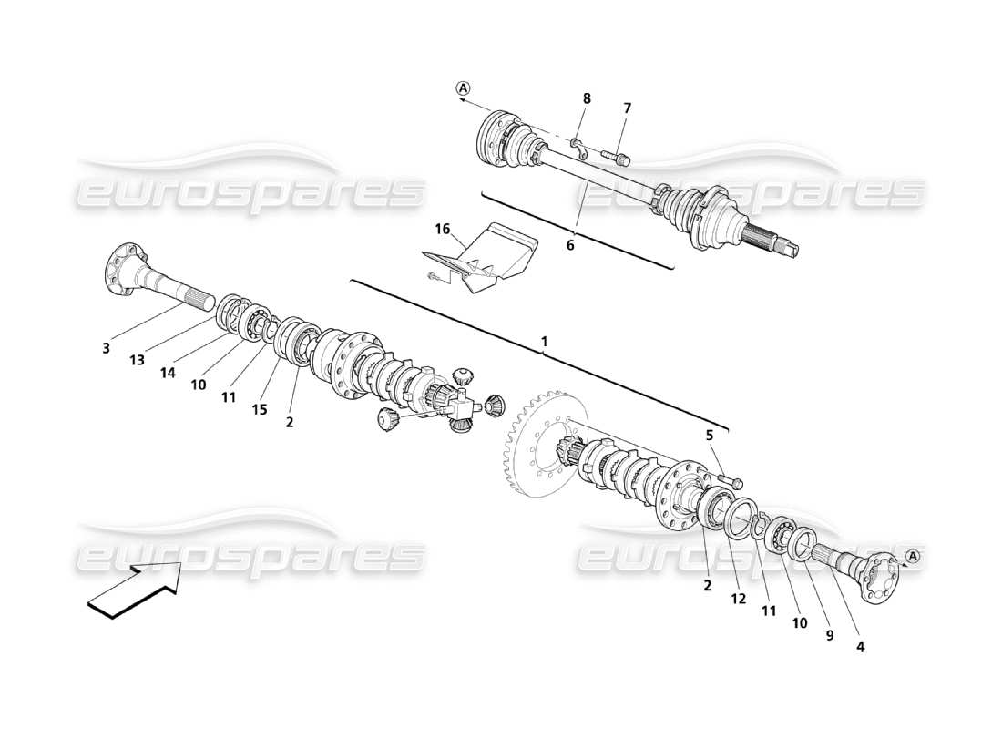 maserati qtp. (2003) 4.2 diagramma delle parti del differenziale posteriore e dei semiassi