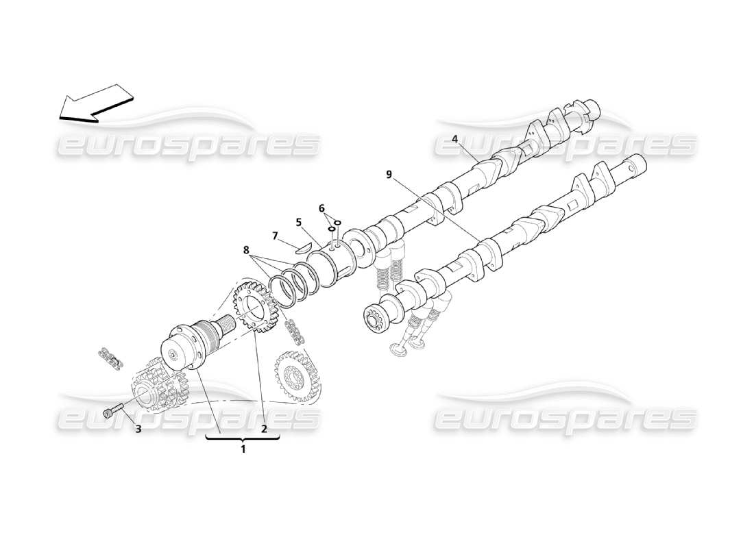 maserati qtp. (2003) 4.2 schema delle parti degli alberi a camme per la testata del cilindro sinistra