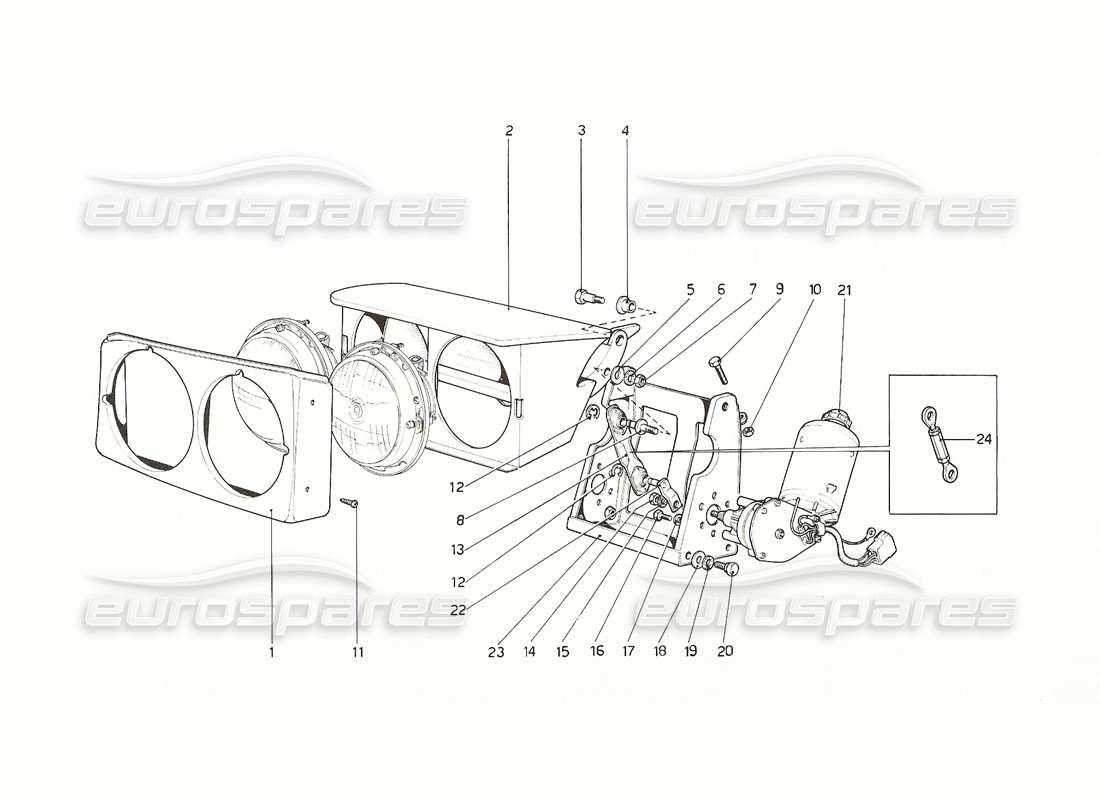 ferrari 308 gt4 dino (1976) schema delle parti del dispositivo di sollevamento dei fari