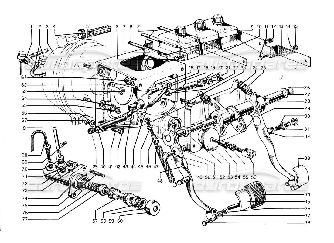 ferrari 275 gtb/gts 2 cam diagramma delle parti della pedaliera