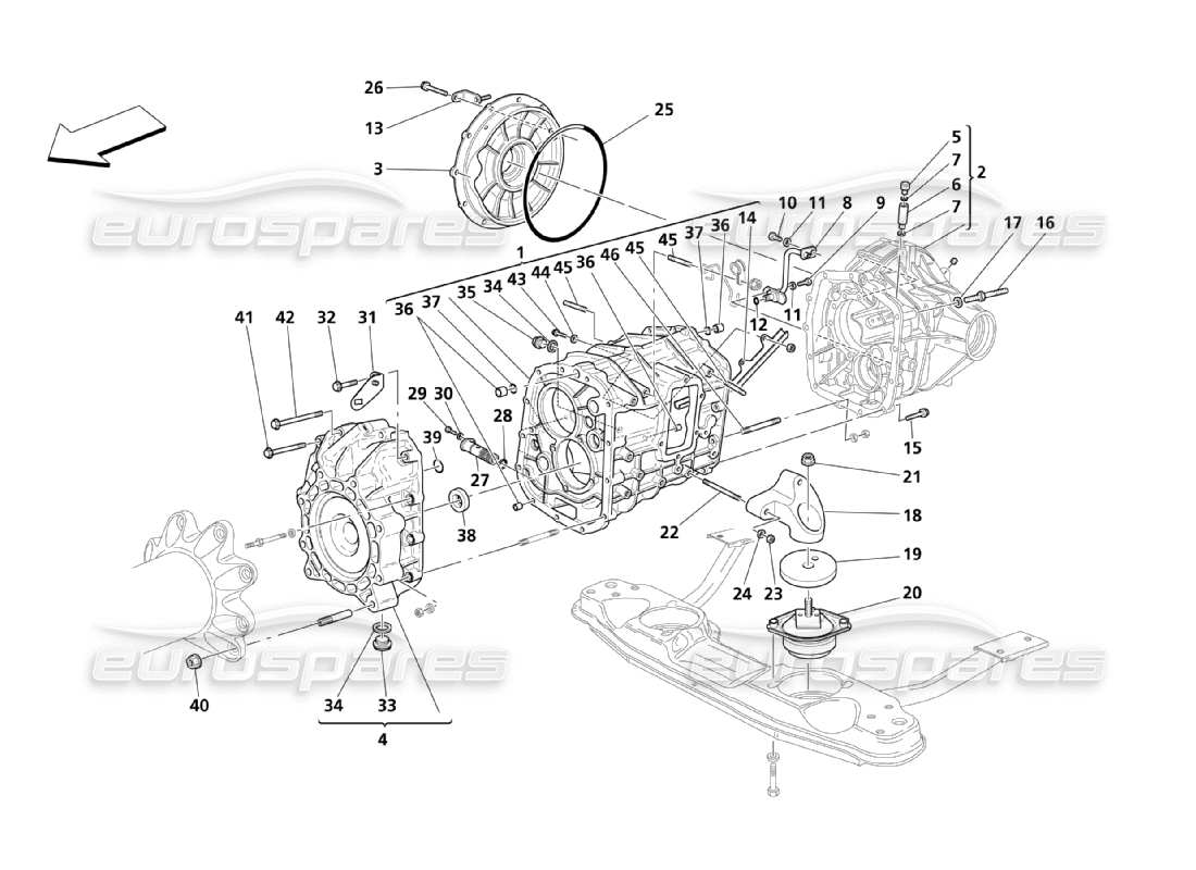 maserati qtp. (2003) 4.2 diagramma delle parti dell'alloggiamento degli ingranaggi