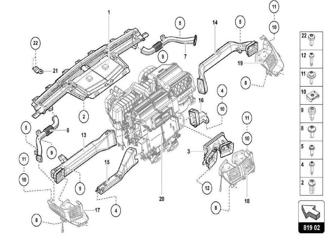 lamborghini centenario spider sistema di riscaldamento - canale di guida dell'aria diagramma delle parti
