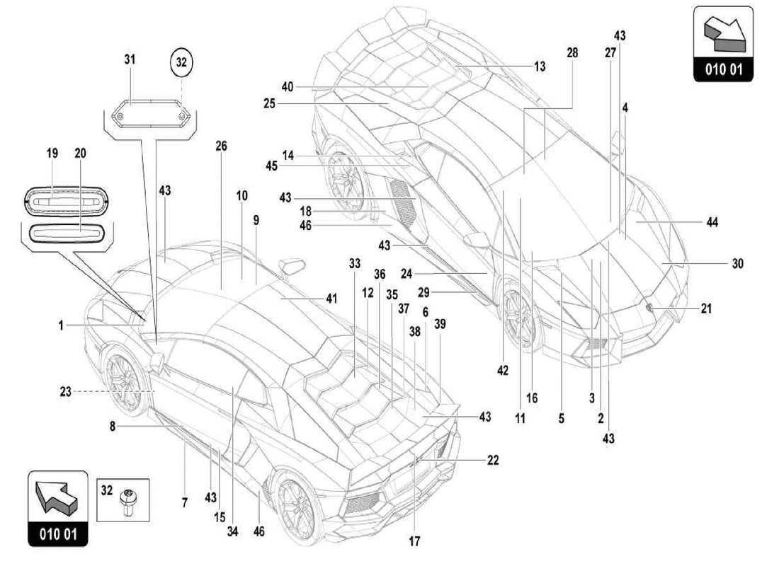 lamborghini centenario spider targhette diagramma delle parti