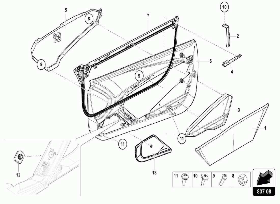 lamborghini centenario spider pannello della porta diagramma delle parti