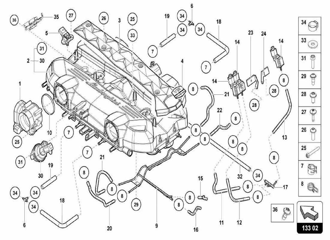 lamborghini centenario spider collettore di aspirazione diagramma delle parti