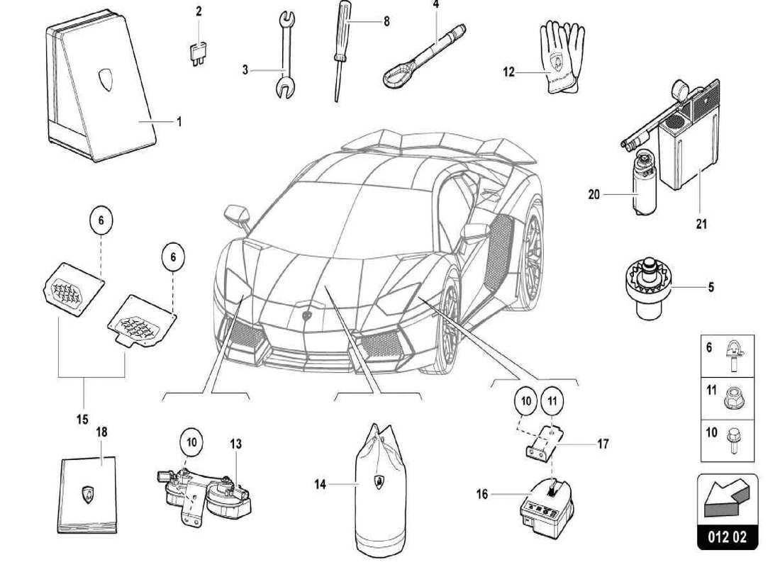 lamborghini centenario spider utensili diagramma delle parti