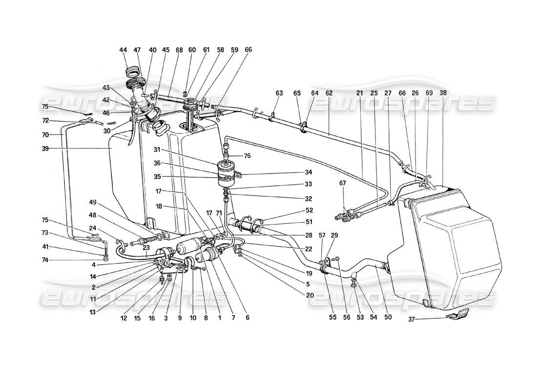 ferrari 208 turbo (1989) pompa carburante e tubi diagramma delle parti