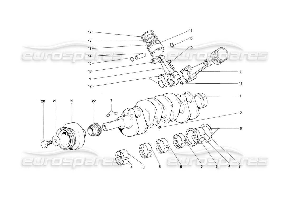 ferrari 208 turbo (1989) albero motore - bielle e pistoni schema parte