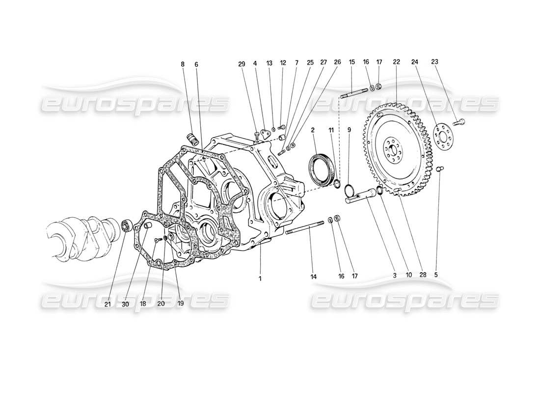 ferrari 208 turbo (1989) distanziale alloggiamento volano e frizione diagramma delle parti