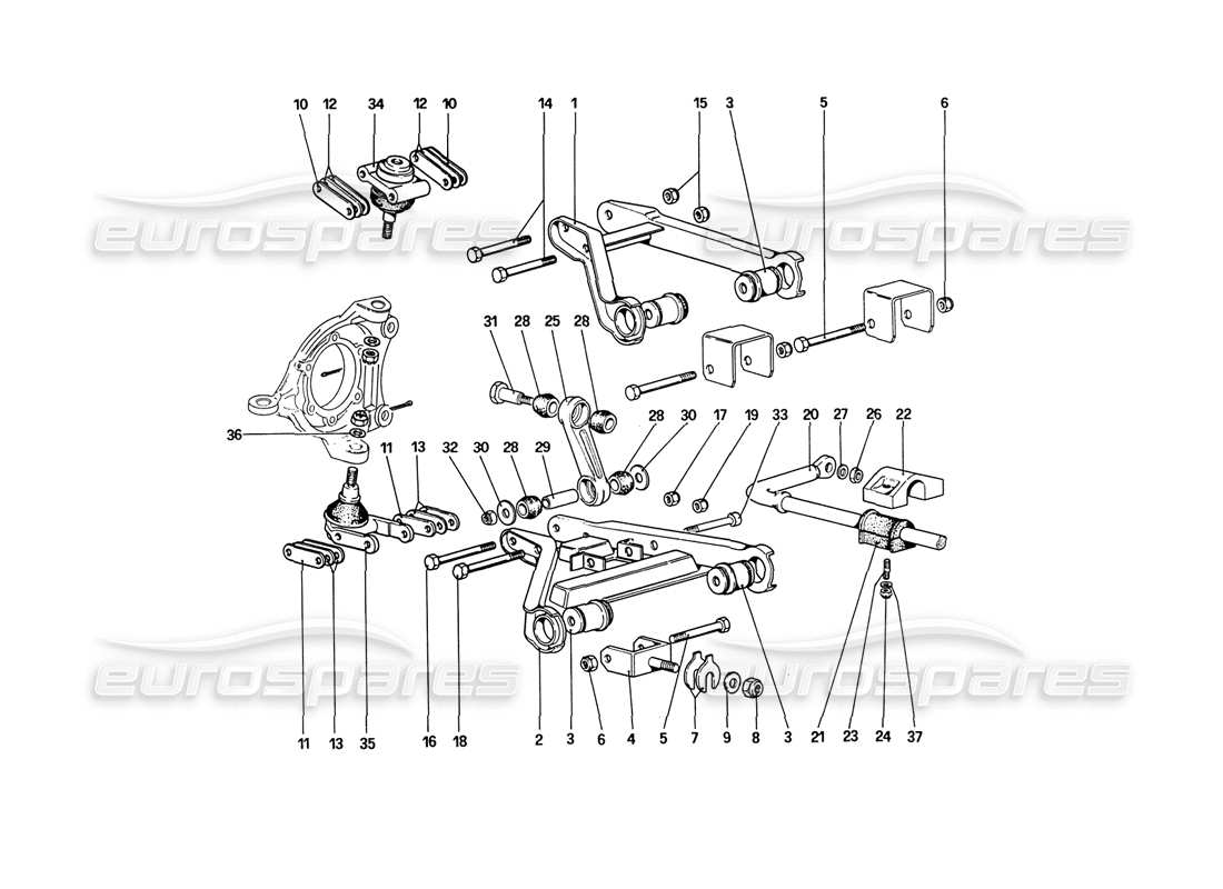 ferrari 208 turbo (1989) schema delle parti sospensione anteriore - bracci trasversali (a partire dalla vettura n. 76626).