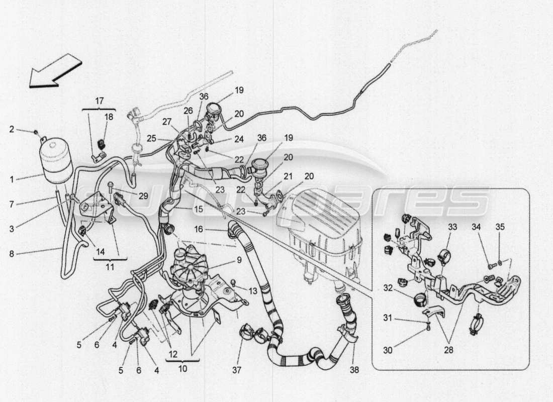 maserati qtp. v8 3.8 530bhp 2014 auto diagramma delle parti del sistema d'aria aggiuntivo