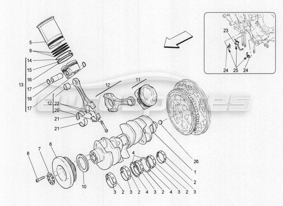 maserati qtp. v8 3.8 530bhp 2014 auto diagramma delle parti del meccanismo a manovella