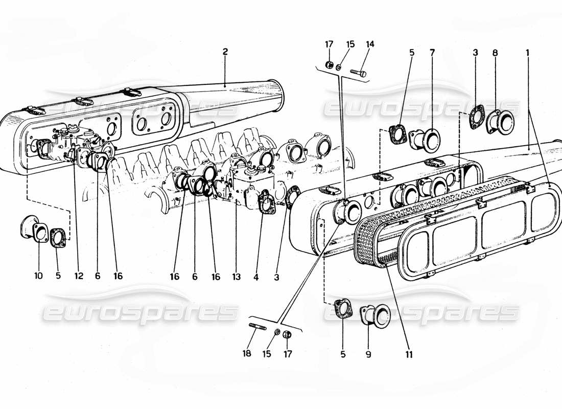 ferrari 365 gtc4 (mechanical) diagramma delle parti dei filtri dell'aria