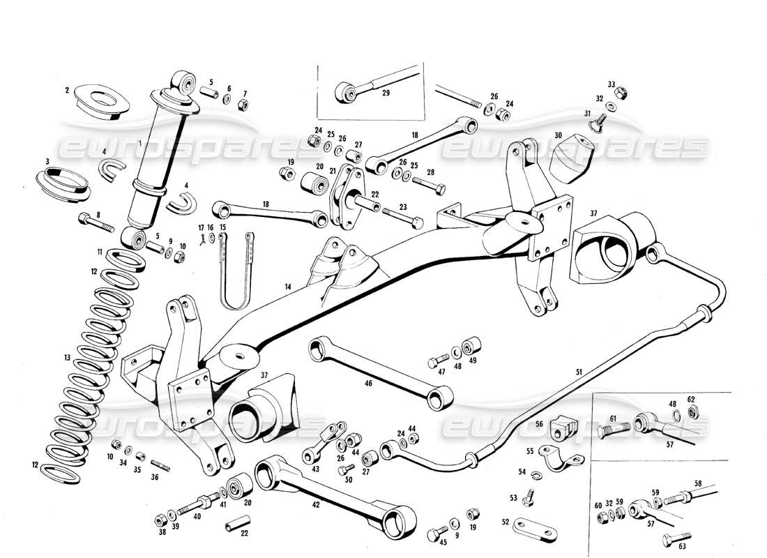 maserati qtp.v8 4.7 (s1 & s2) 1967 diagramma delle parti della sospensione posteriore