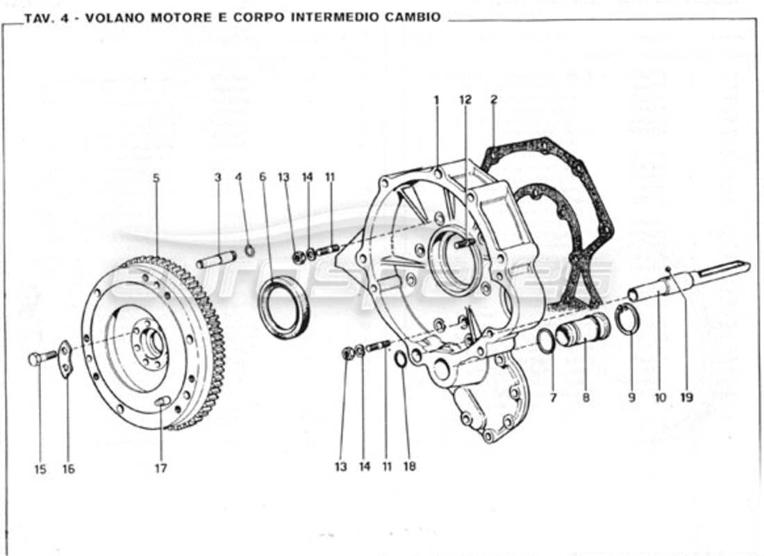 ferrari 246 gt series 1 volano e alloggiamento del cambio intermedio diagramma delle parti