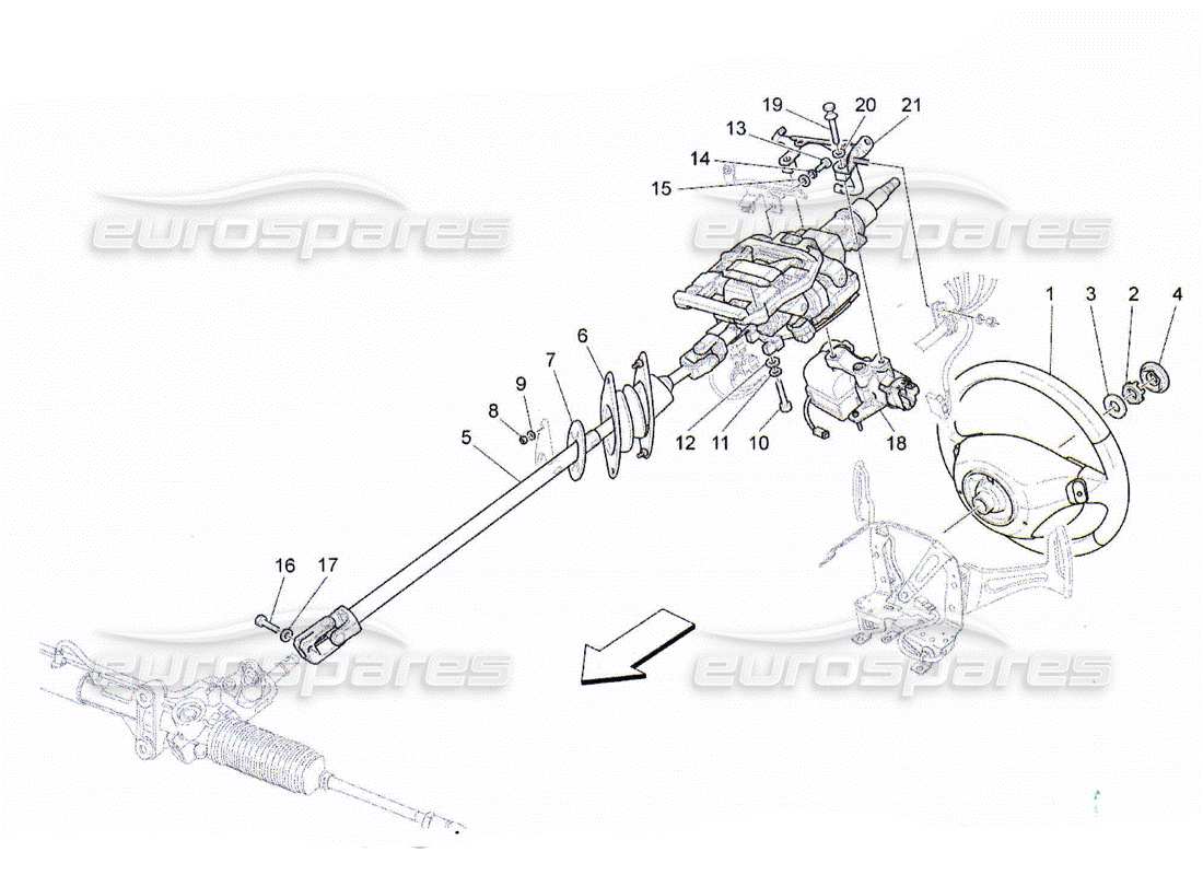 maserati qtp. (2010) 4.2 schema delle parti del piantone dello sterzo e dell'unità del volante