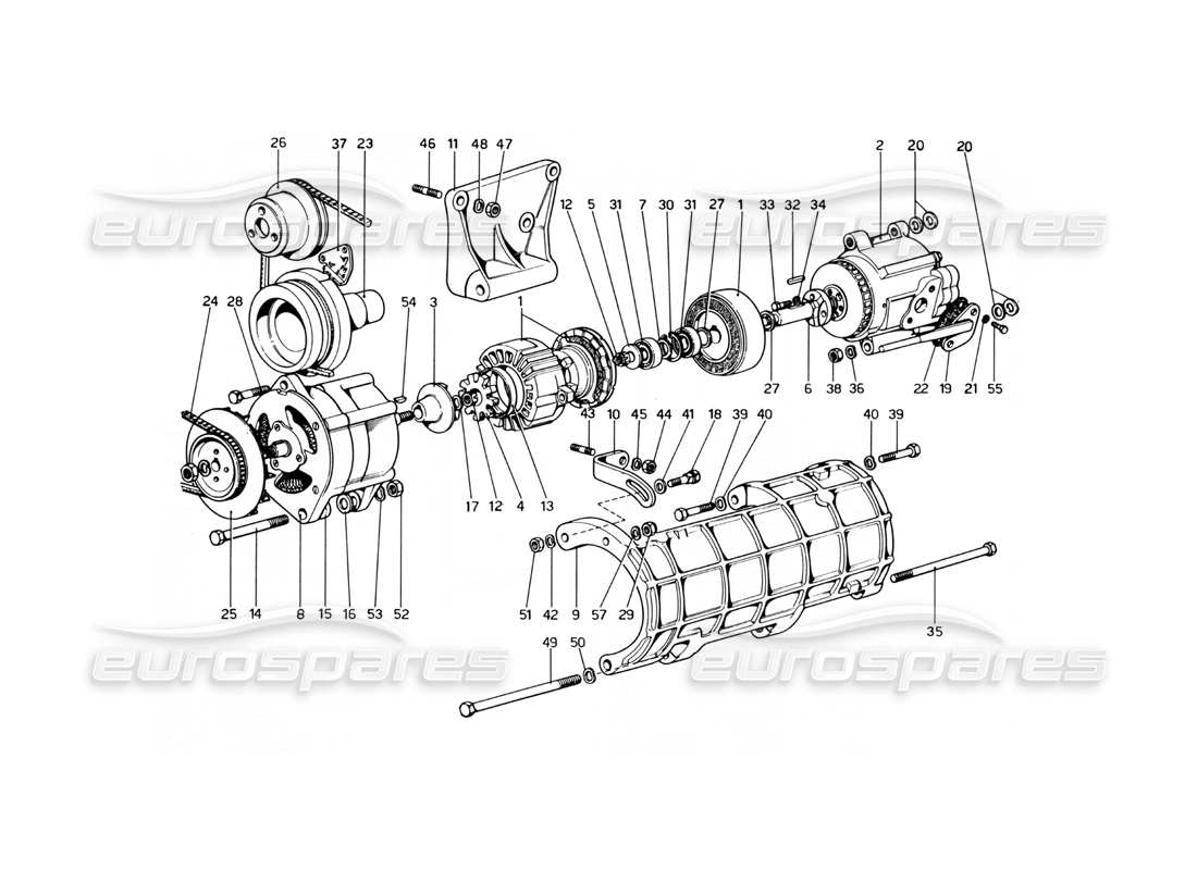ferrari 246 dino (1975) pompa dell'aria e alternatore diagramma delle parti