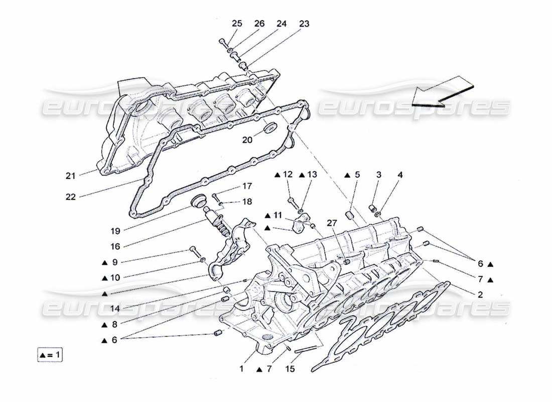 maserati qtp. (2010) 4.7 schema delle parti della testata destra