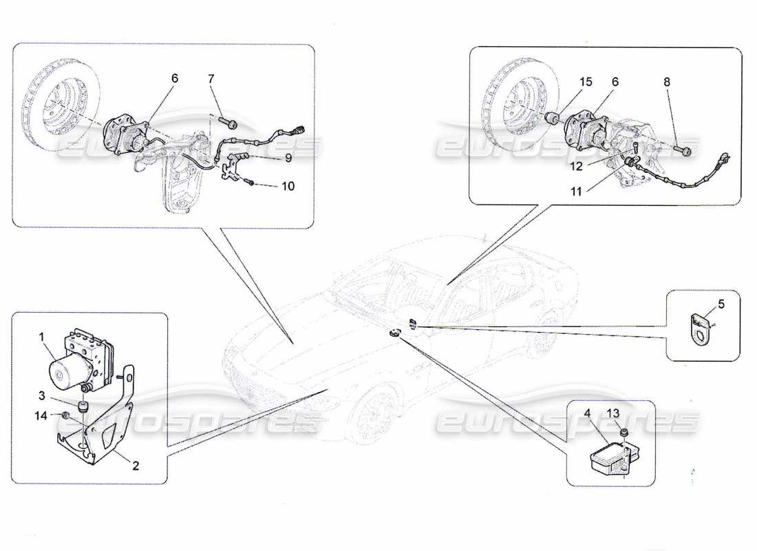 maserati qtp. (2010) 4.7 diagramma delle parti dei sistemi di controllo della frenatura