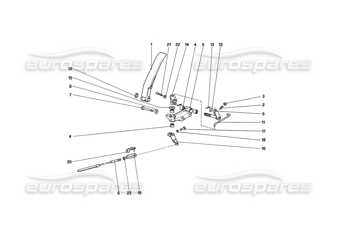 ferrari 308 (1981) gtbi/gtsi diagramma delle parti del comando dell'acceleratore (varianti per versioni con guida a destra).