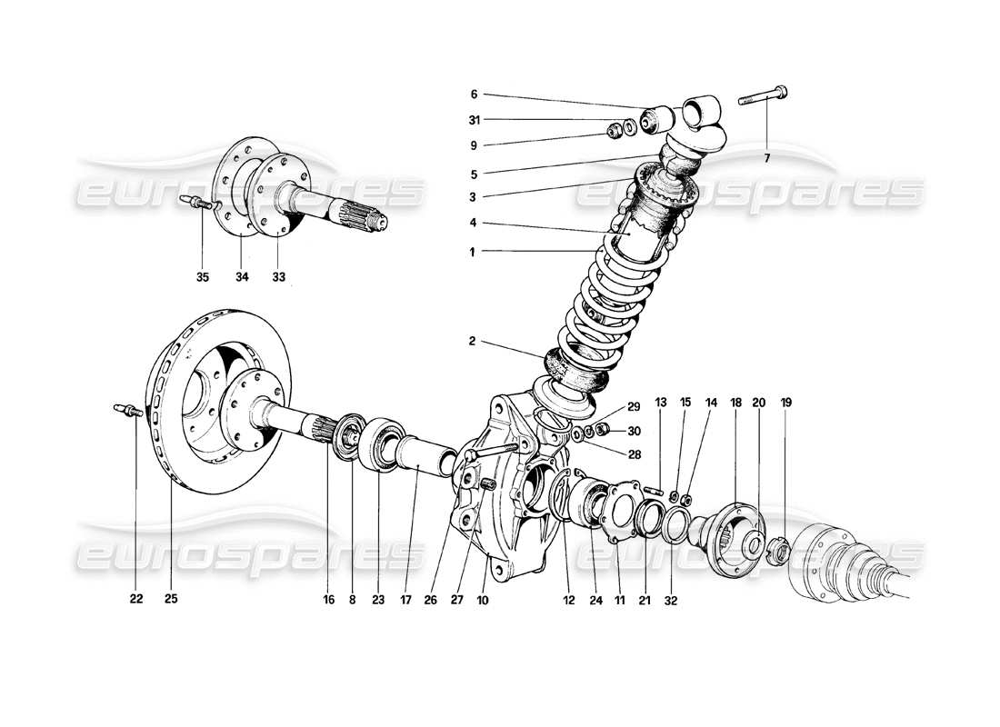 ferrari 308 (1981) gtbi/gtsi sospensione posteriore - ammortizzatore e disco freno schema parte