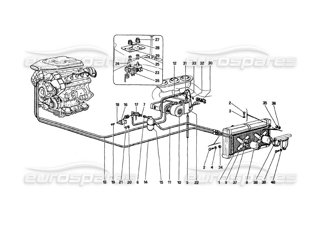 ferrari 308 gtb (1980) sistema di aria condizionata diagramma delle parti