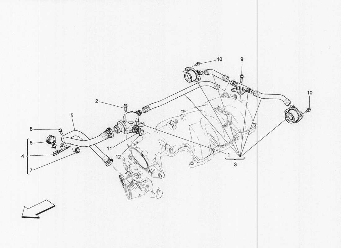 maserati qtp. v6 3.0 bt 410bhp 2wd 2017 diagramma delle parti del sistema di ricircolo dei vapori d'olio
