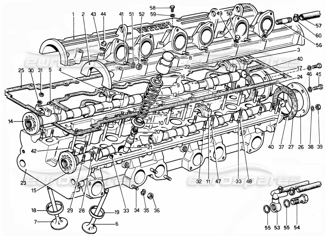 ferrari 365 gtc4 (mechanical) schema delle parti della testata lato sinistro